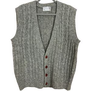 Vintage Christian Dior Cable Knit Sweater Vest Gray Grandpacore Size Large Wool